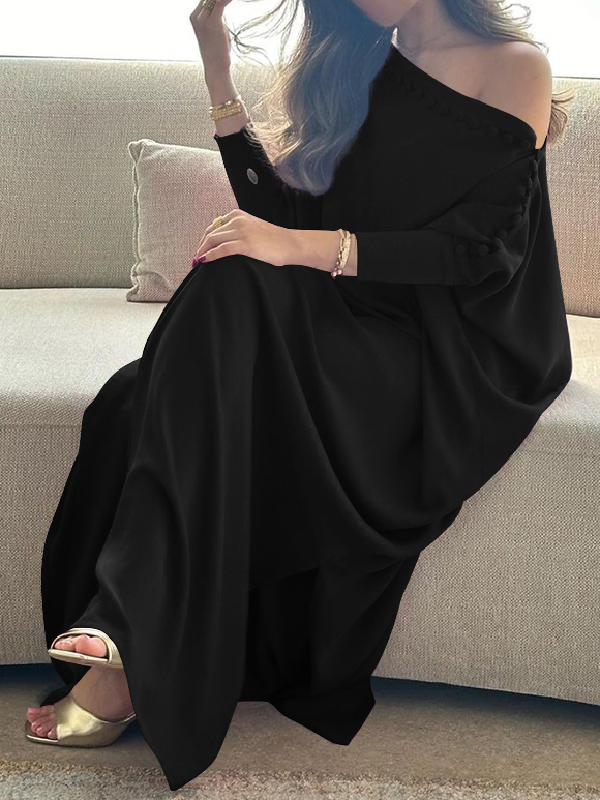 Women's Buttoned H-Line Maxi Dress – Loose Solid Color Vacation Dress