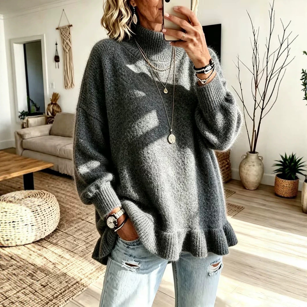 Women’s Lotus-Edge Knit Sweater – Soft Feminine Pullover