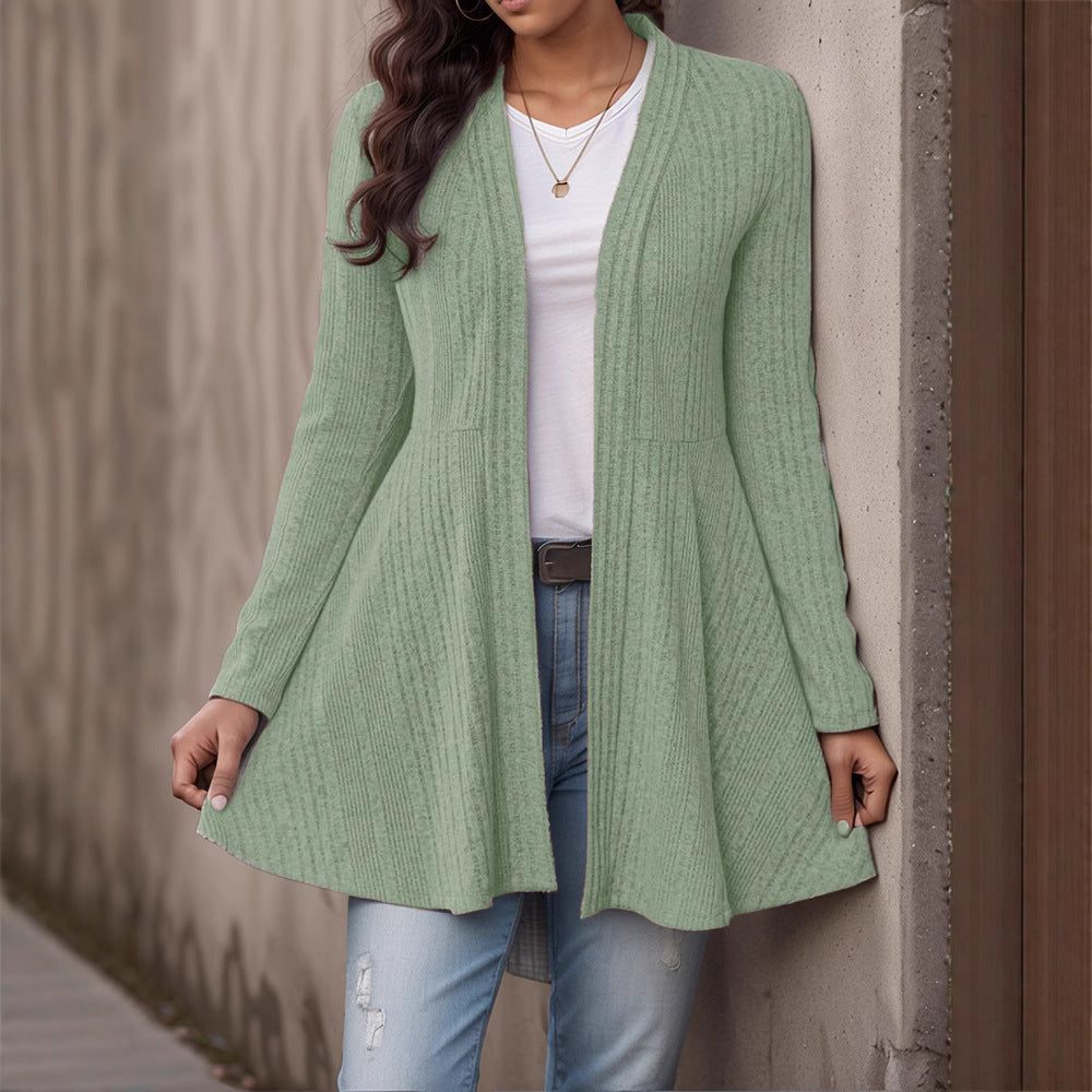 Women’s Striped Brushed Cardigan Top – Soft Cozy Casual Everyday Layering Style