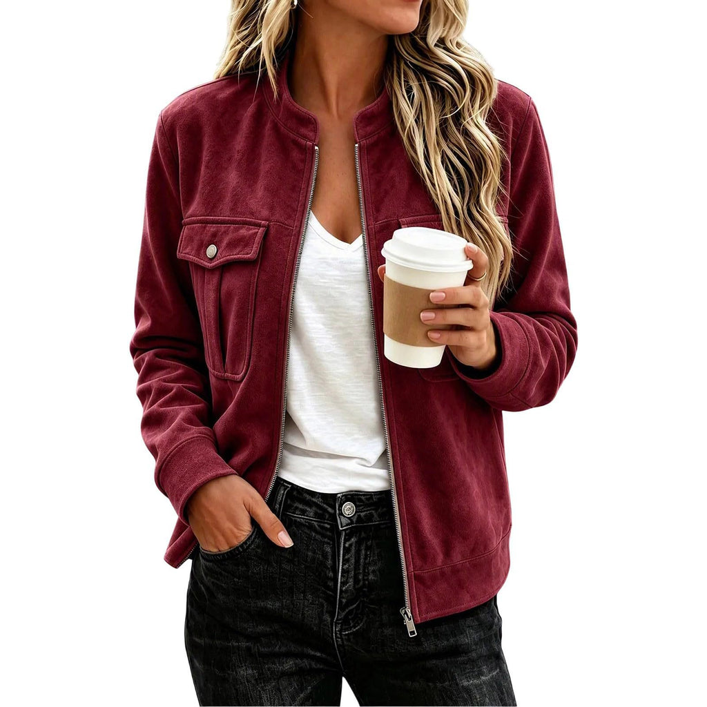 Women’s Suede-Look Zip Jacket - Casual and Elegant