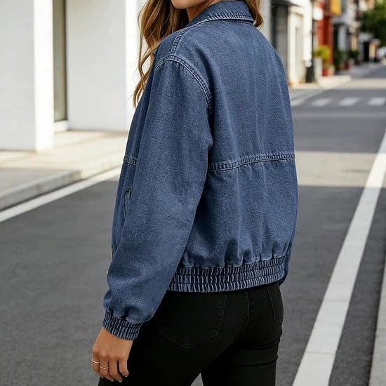 Unisex Retro Denim Jacket – Lapel Zip-Up Casual Vintage Style