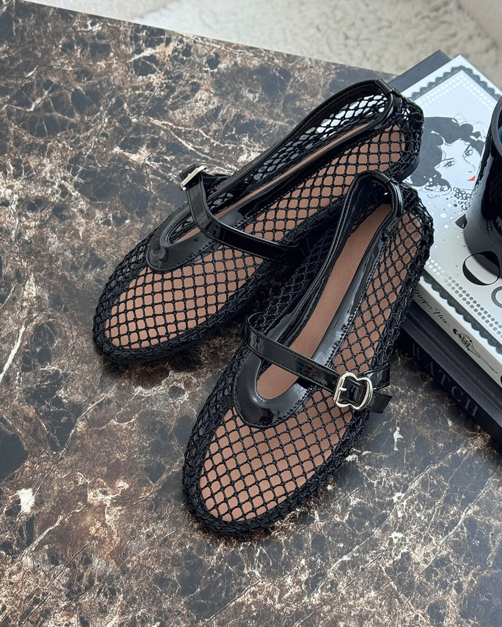 Women's Mesh Ballet Flats – Breathable Slip-On Shoes with Leather Details