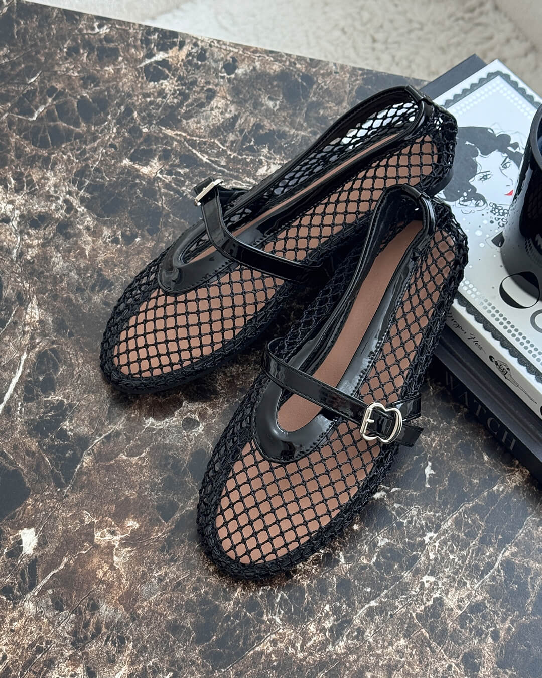Women's Mesh Ballet Flats – Breathable Slip-On Shoes with Leather Details
