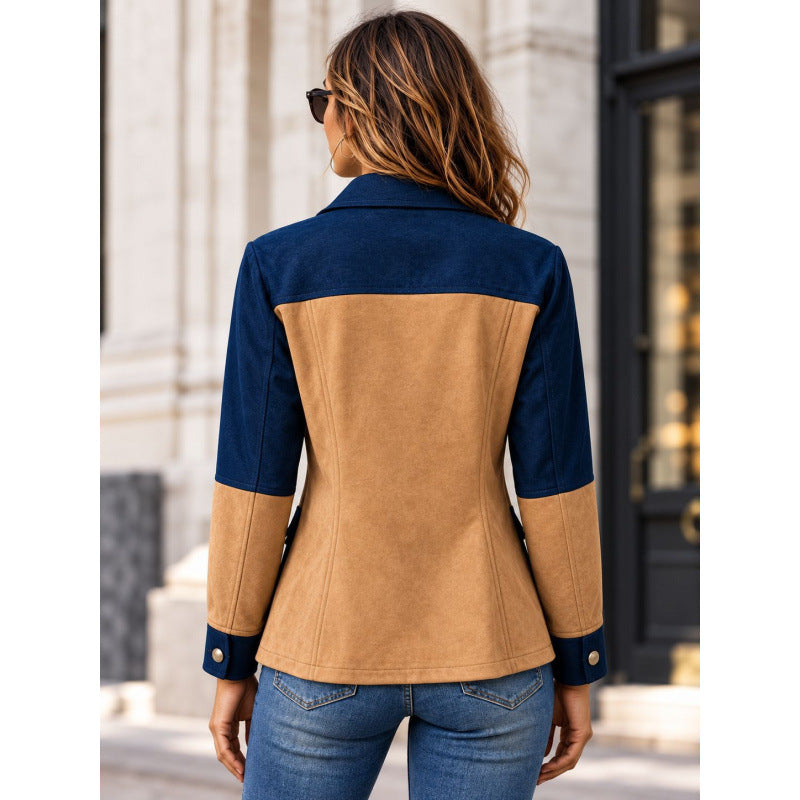 Retro Color-Block Women's Jacket - Casual and Easy