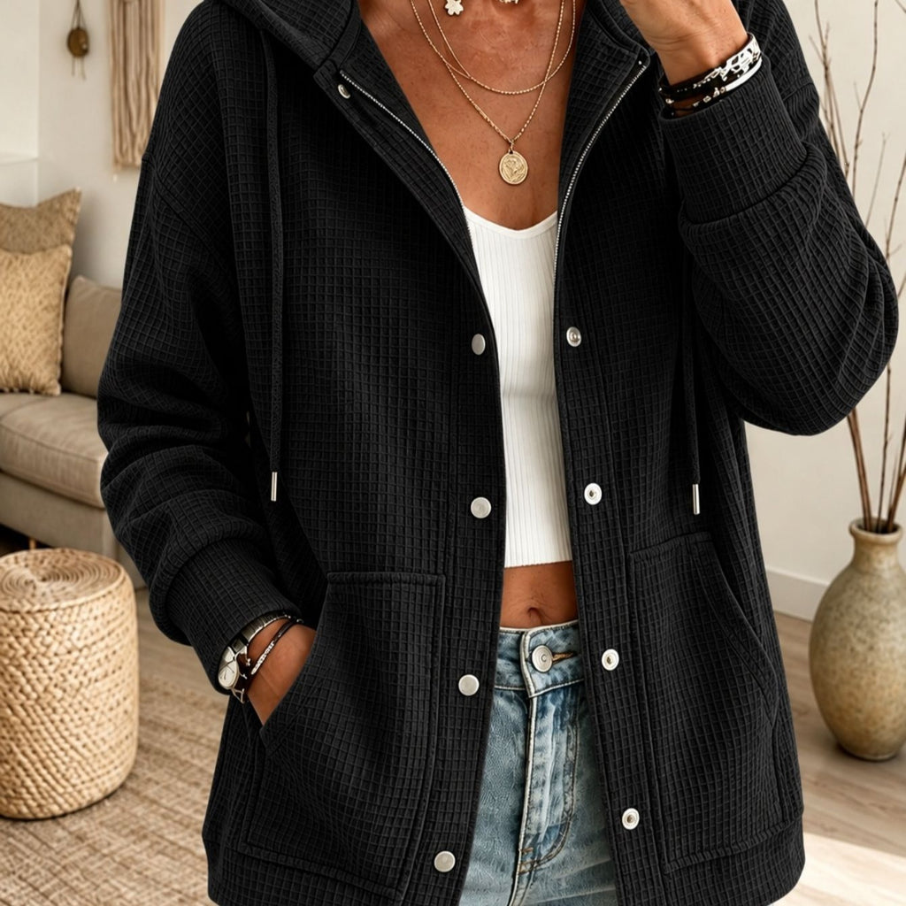 Hooded Drawstring Cardigan Top - Casual and Cozy