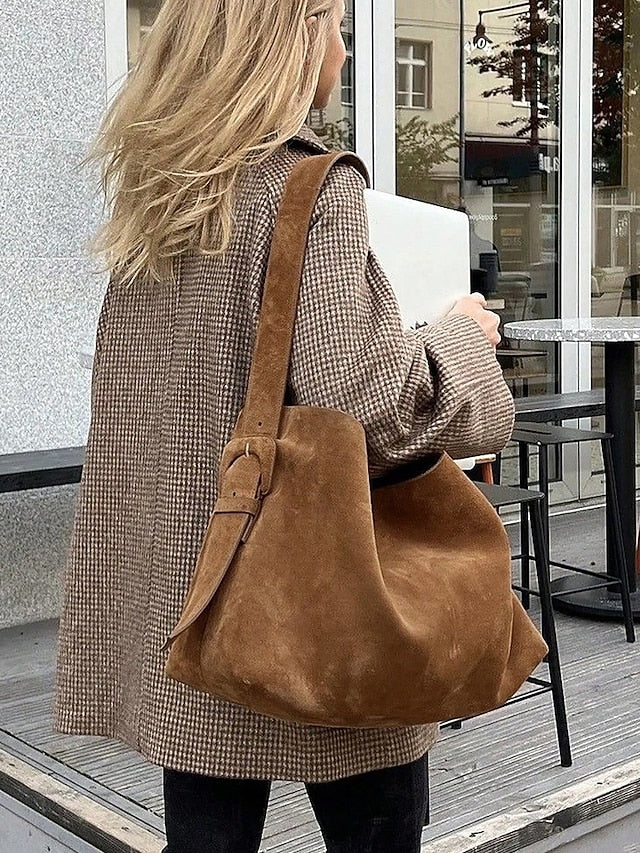 Suede Hobo Shoulder Bag - Roomy and Bohemian