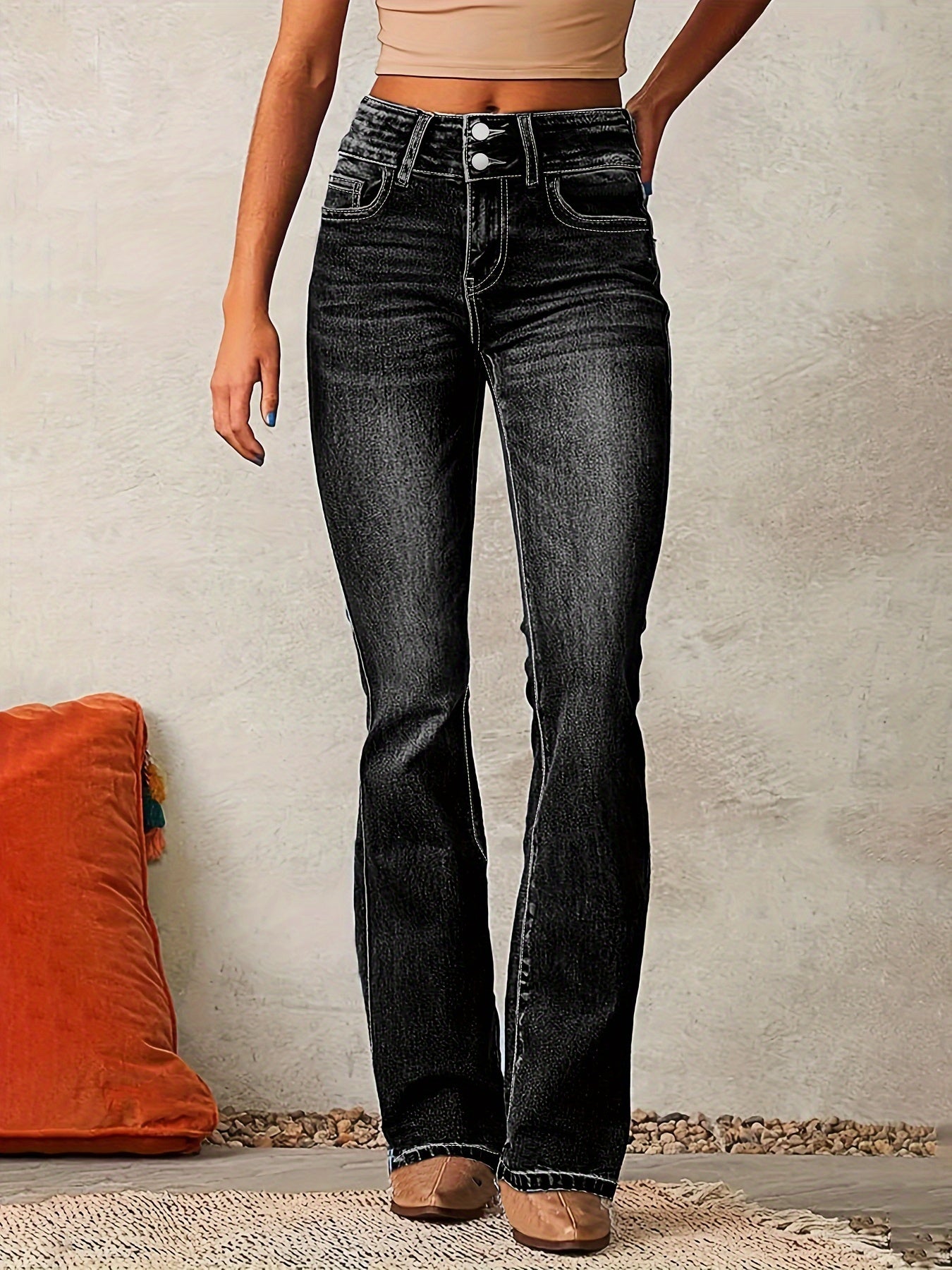 Women's High Waisted Flare Jeans - Slimming Everyday Casual Trousers
