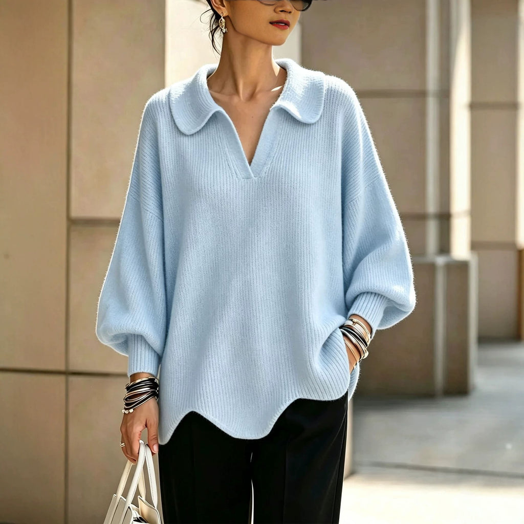 Women’s V-Neck Lantern Sleeve Sweater – Relaxed Feminine Knit