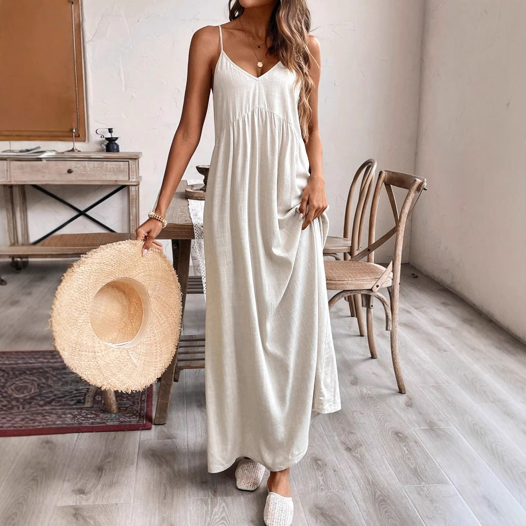 Women's Strapless A-Line Maxi Dress - Relaxed Long Summer Style