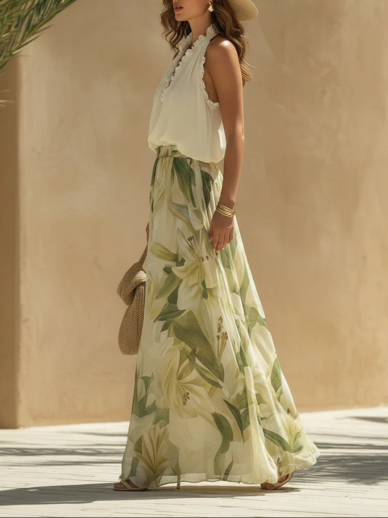 Women's Floral Wide Leg Two Piece Set – Elegant Matching Outfit