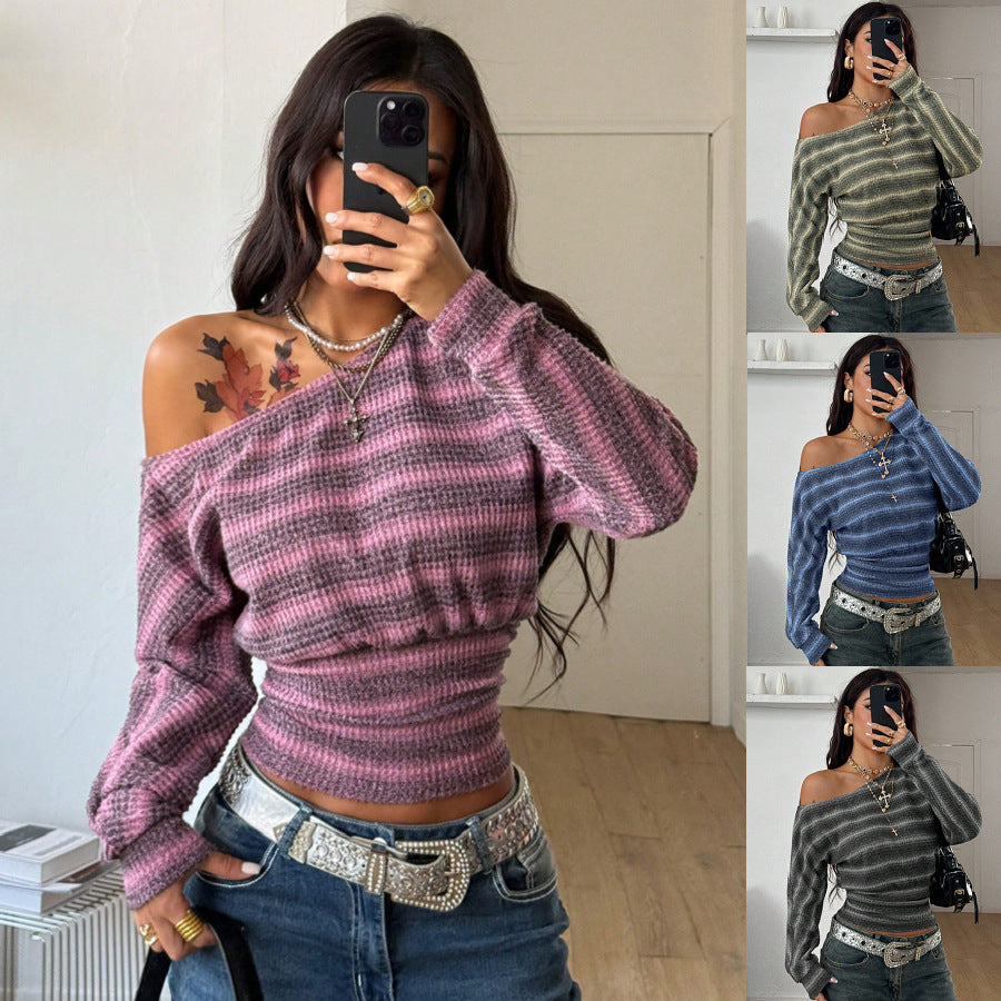 Striped Mock-Neck Top - Soft and Easy