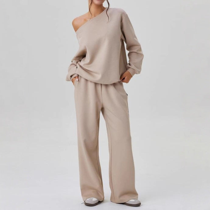 Women’s Sporty Off-Shoulder Two-Piece Set – Trendy Casual Style