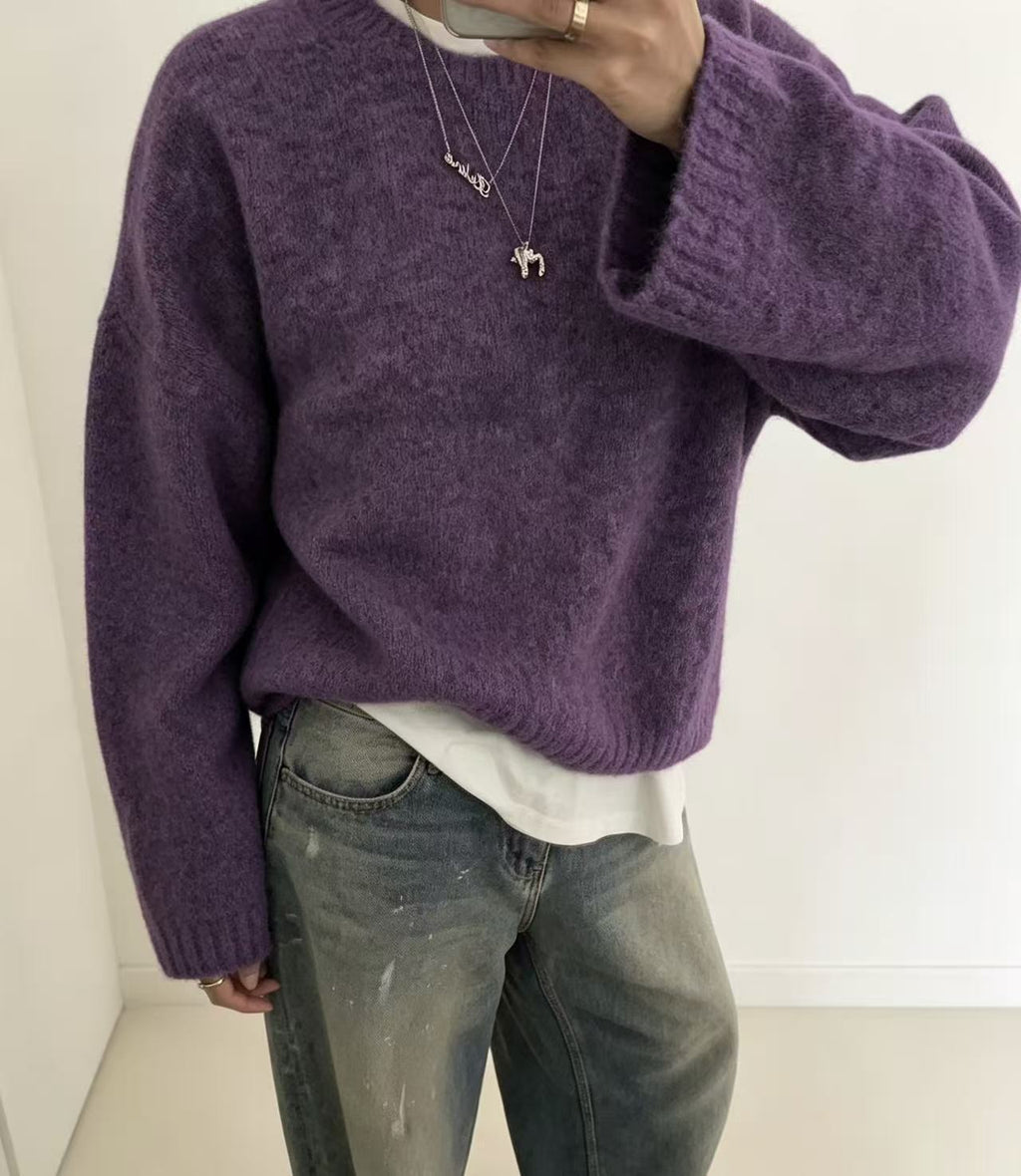 Women’s Solid Color Loose-Fit Knit Pullover – Cozy Casual Everyday Style