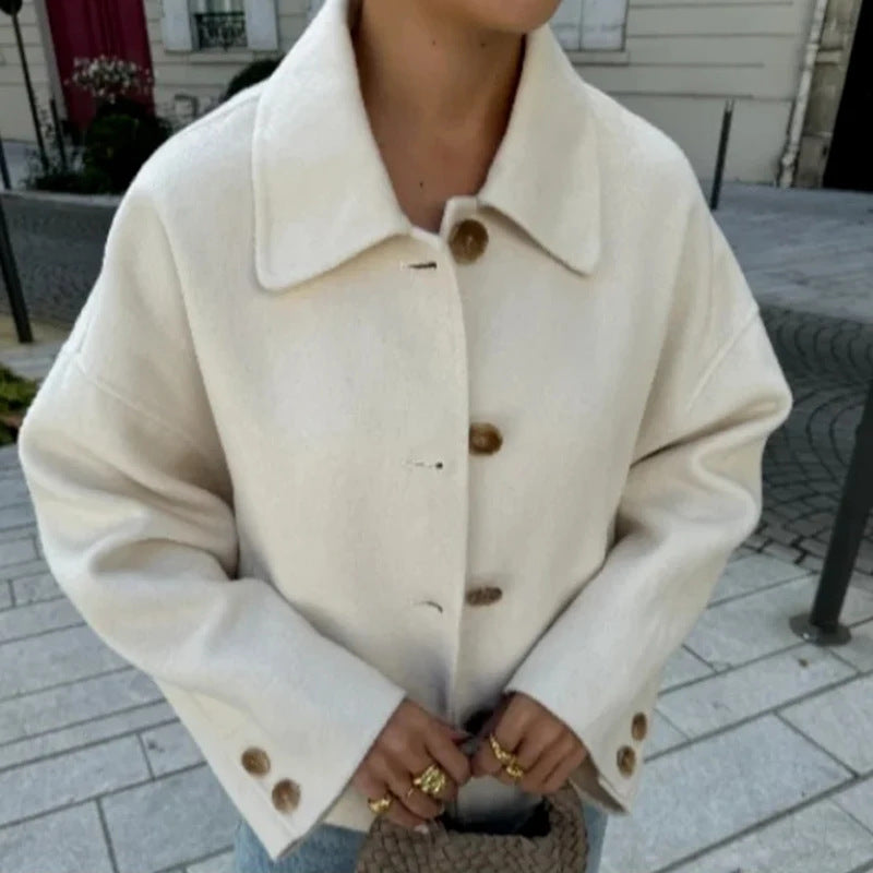 Short Notched-Collar Wool Coat - Chic and Soft