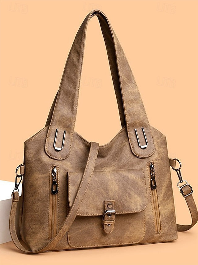 Vintage PU Hobo Shoulder Bag - Roomy and Lightweight