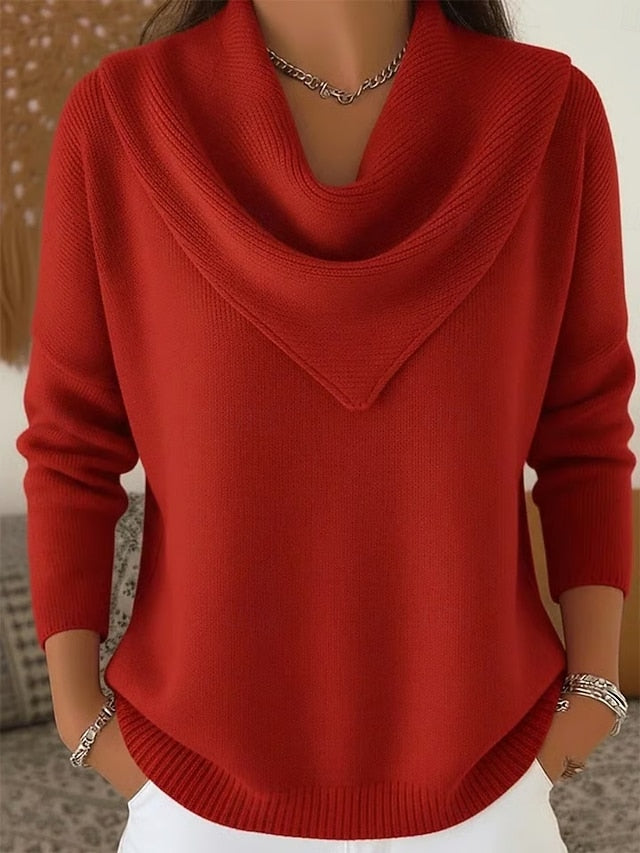 Ribbed Wide-Collar Knit Sweater - Elegant and Soft