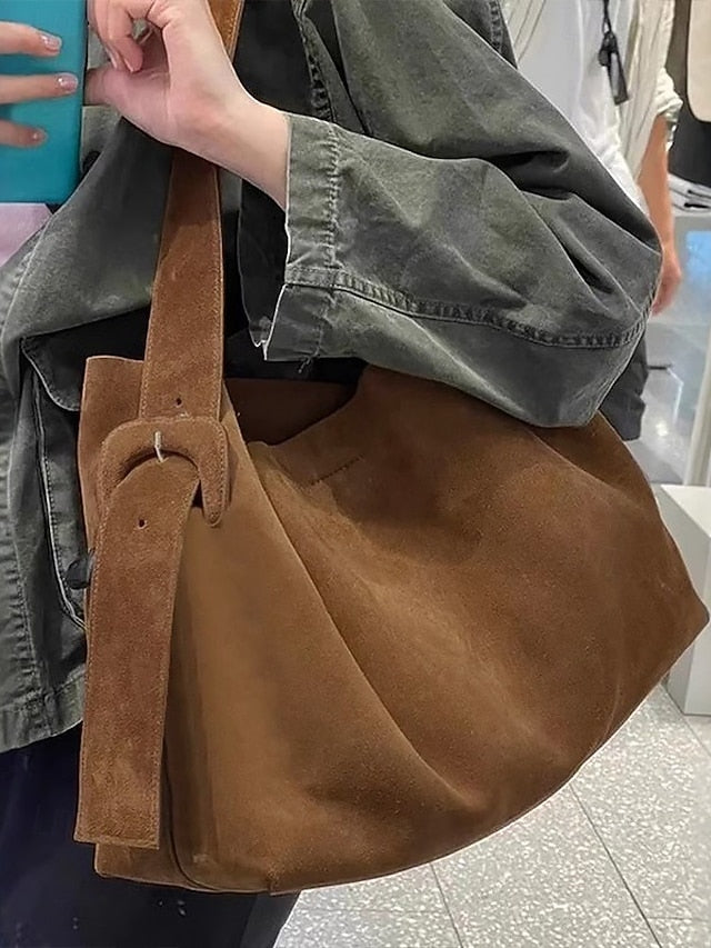 Suede Hobo Shoulder Bag - Roomy and Bohemian