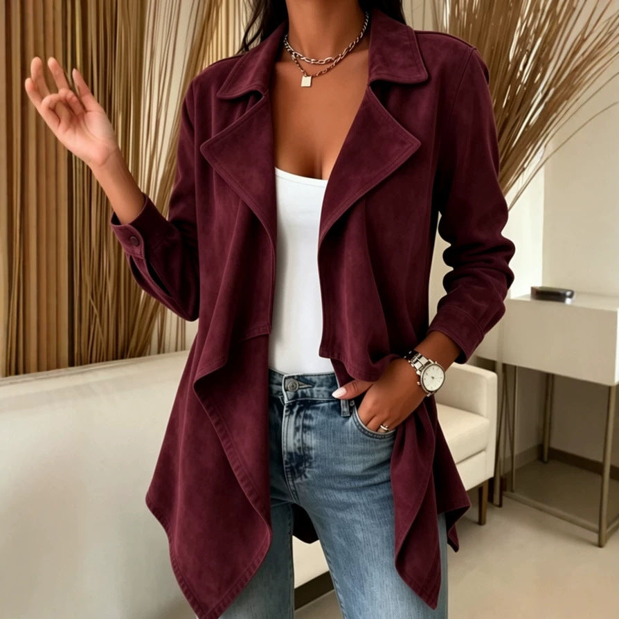 Faux Suede Mid-Length Jacket - Soft and Elegant