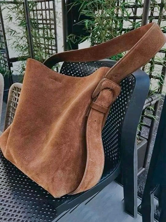 Suede Hobo Shoulder Bag - Roomy and Bohemian