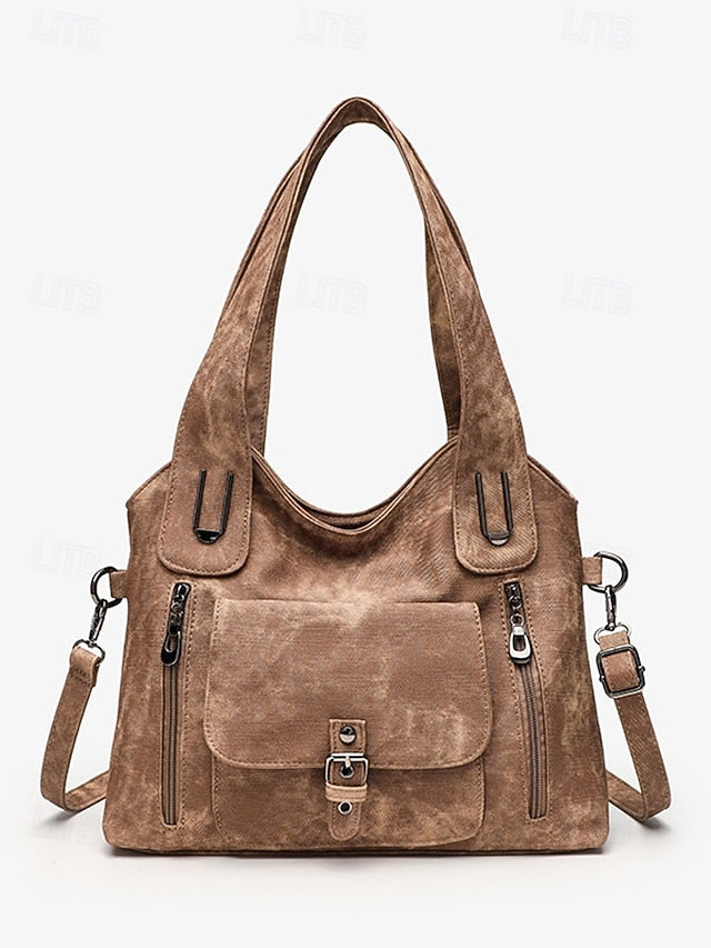 Vintage PU Hobo Shoulder Bag - Roomy and Lightweight