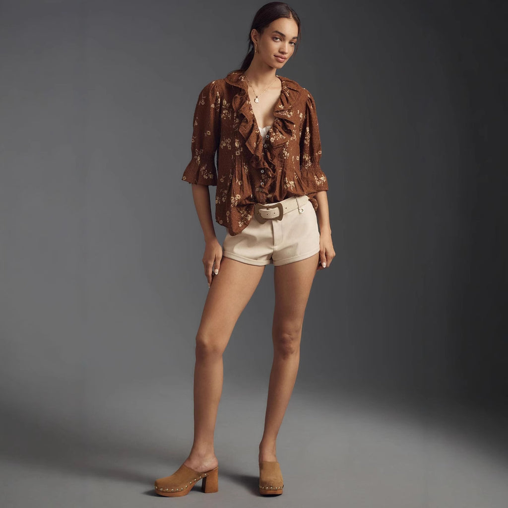 Women’s 3D Jacquard Shirt – Elegant Flared Sleeve Commute Top