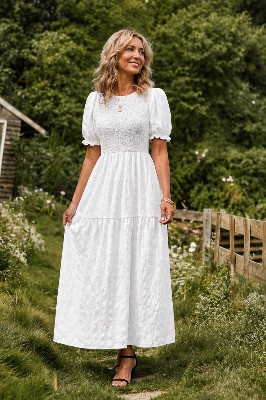 Women's Puff Sleeve Maxi Dress – Romantic Flowy Occasion Dress