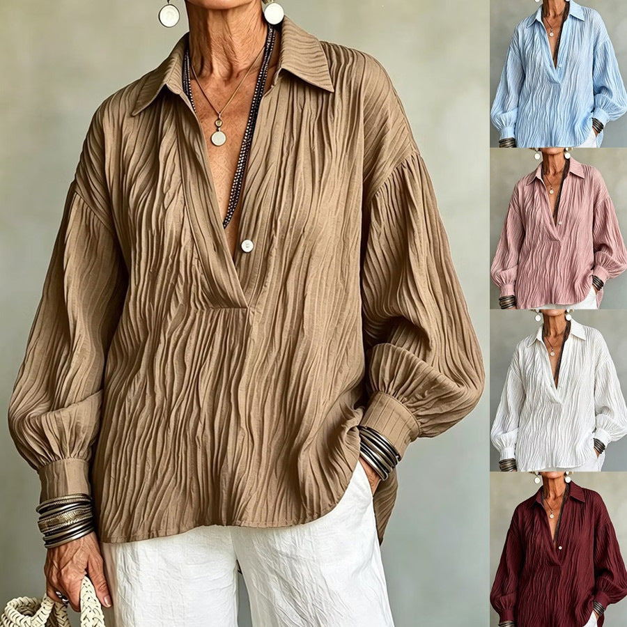 V-Neck Long-Sleeve Shirt - Light and Elegant