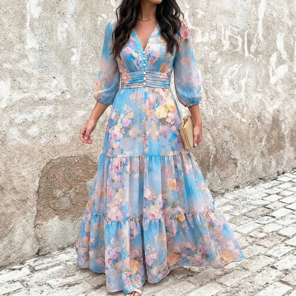 Women's Layered Ruffled Midi Dress – Elegant Feminine Occasion Style