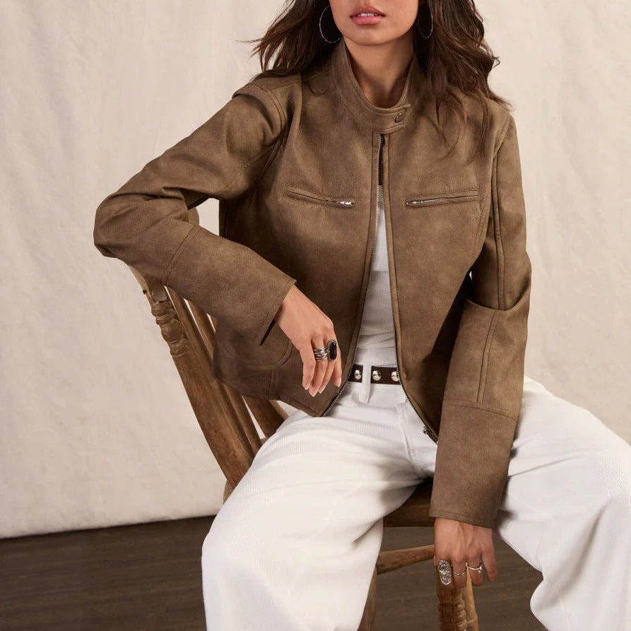 Women's Short Leather-Look Jacket - Chic and Modern