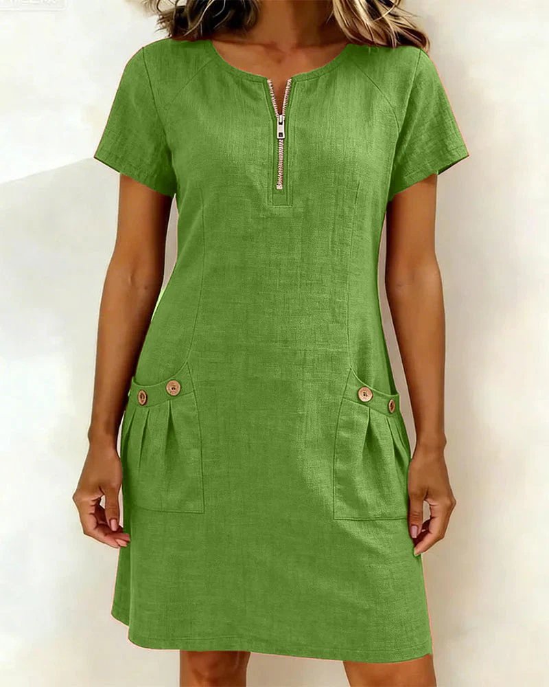 Women's Zip Pocket Mini Dress - Casual A-Line Daywear Style
