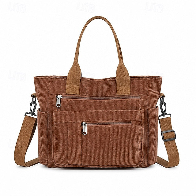 Corduroy Multi-Pocket Crossbody Bag - Roomy and Adjustable