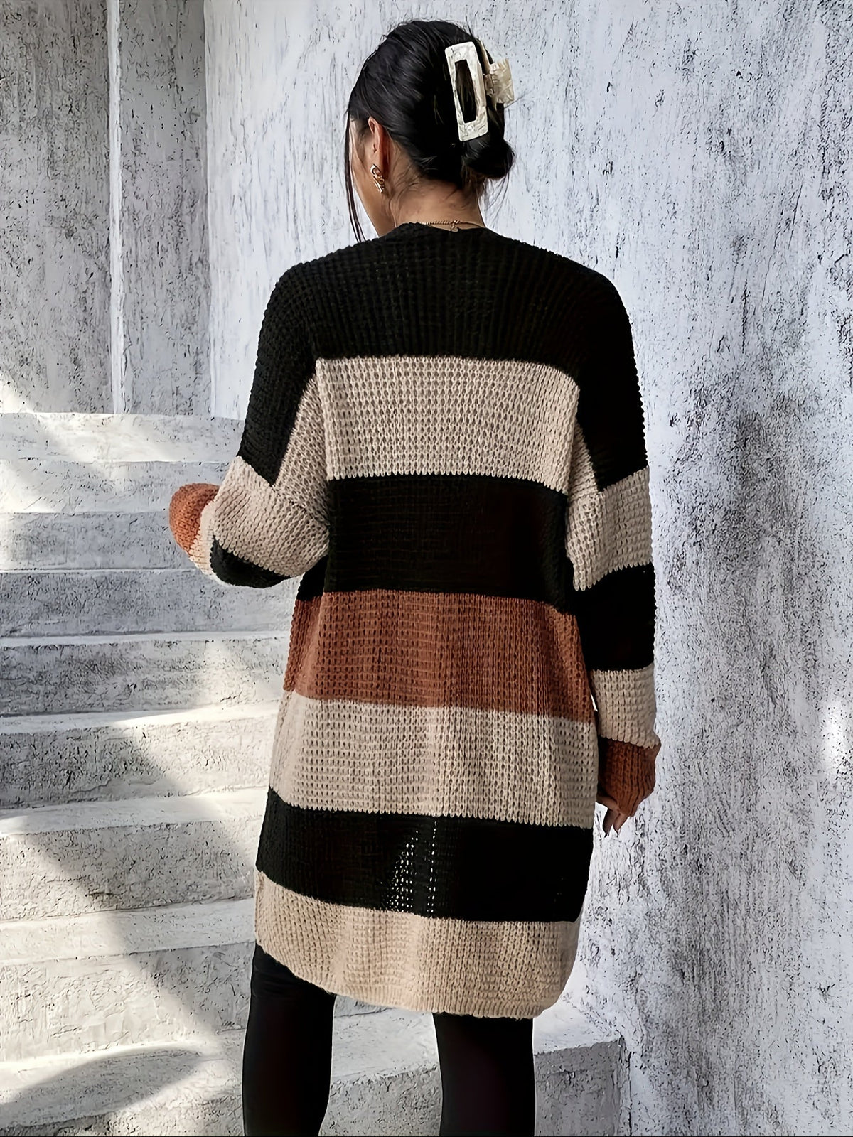 Women’s Color Block Longline Cardigan – Modern Comfortable Layer