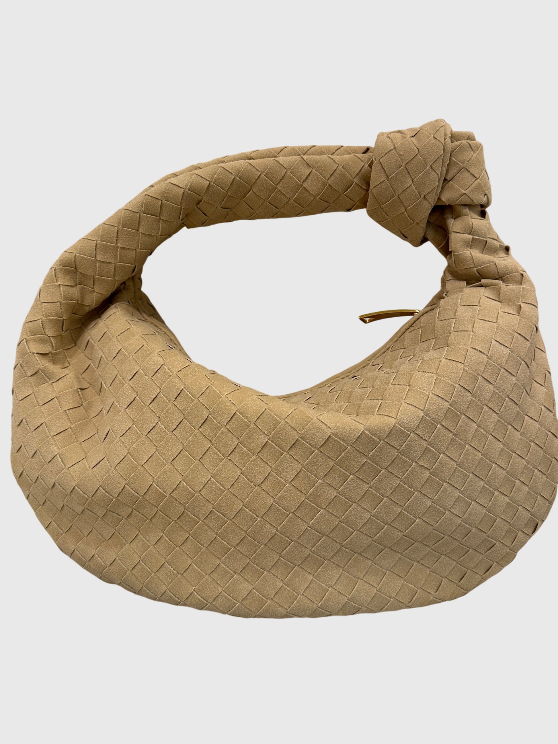 Women’s Medium Suede Woven Bag – Elegant Knotted Chic Style