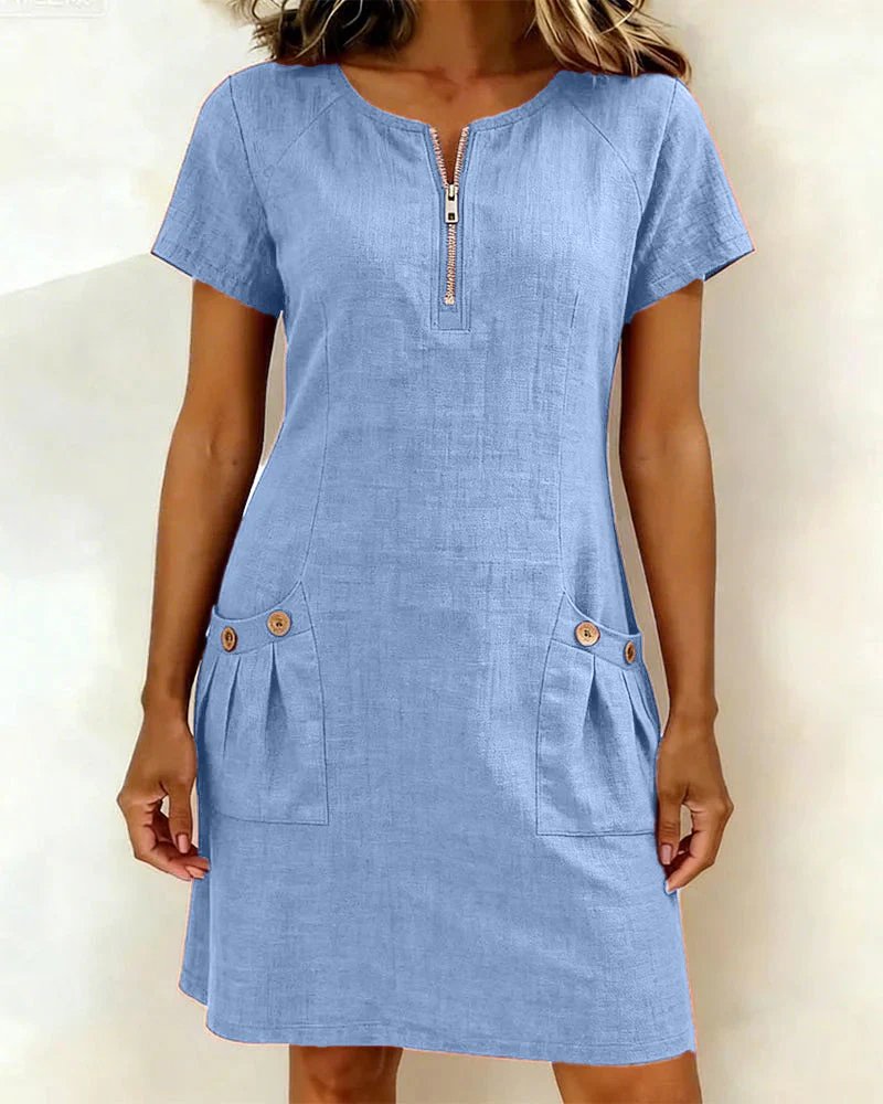 Women's Zip Pocket Mini Dress - Casual A-Line Daywear Style