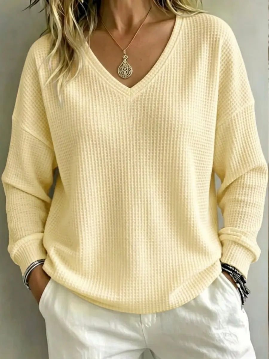 Women’s Casual V-Neck Pullover Top – Relaxed Comfortable Everyday Style