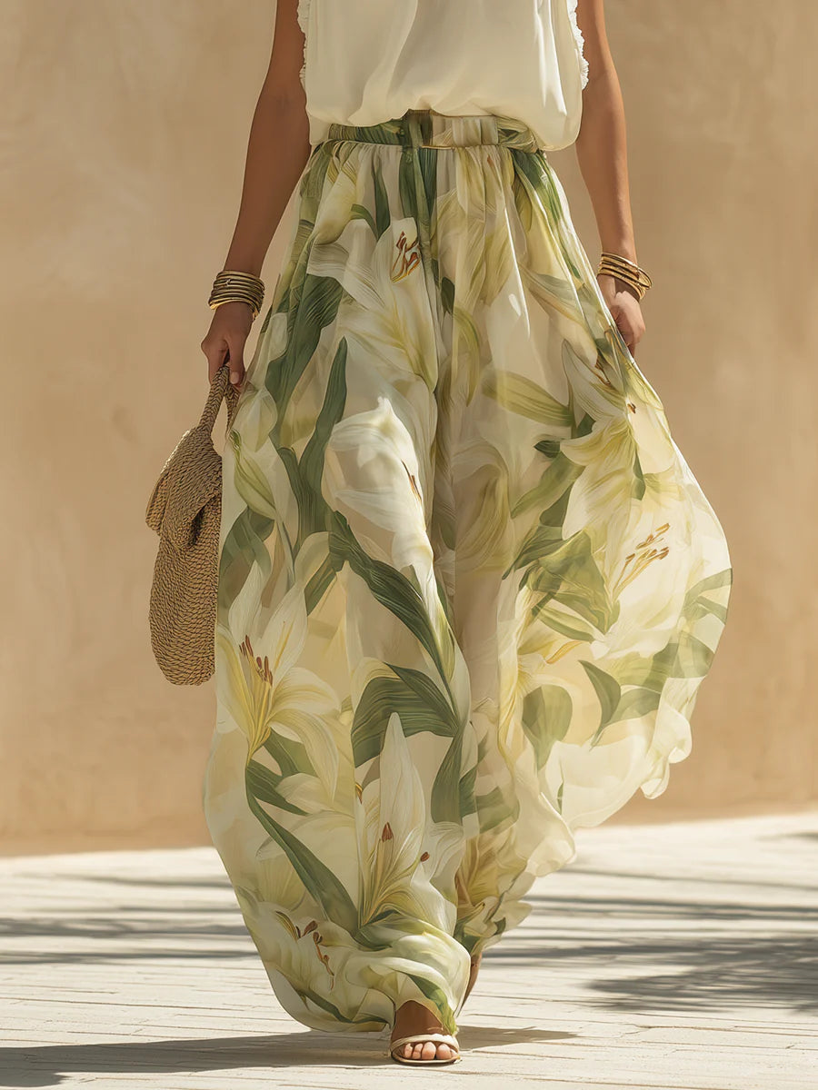 Women's Floral Wide Leg Two Piece Set – Elegant Matching Outfit