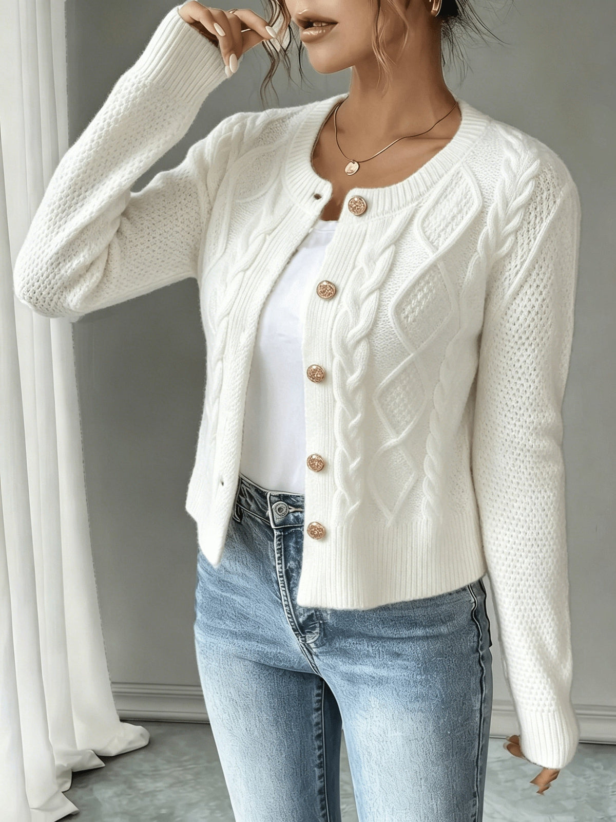 Cable-Knit Button Cardigan - Elegant and Cozy