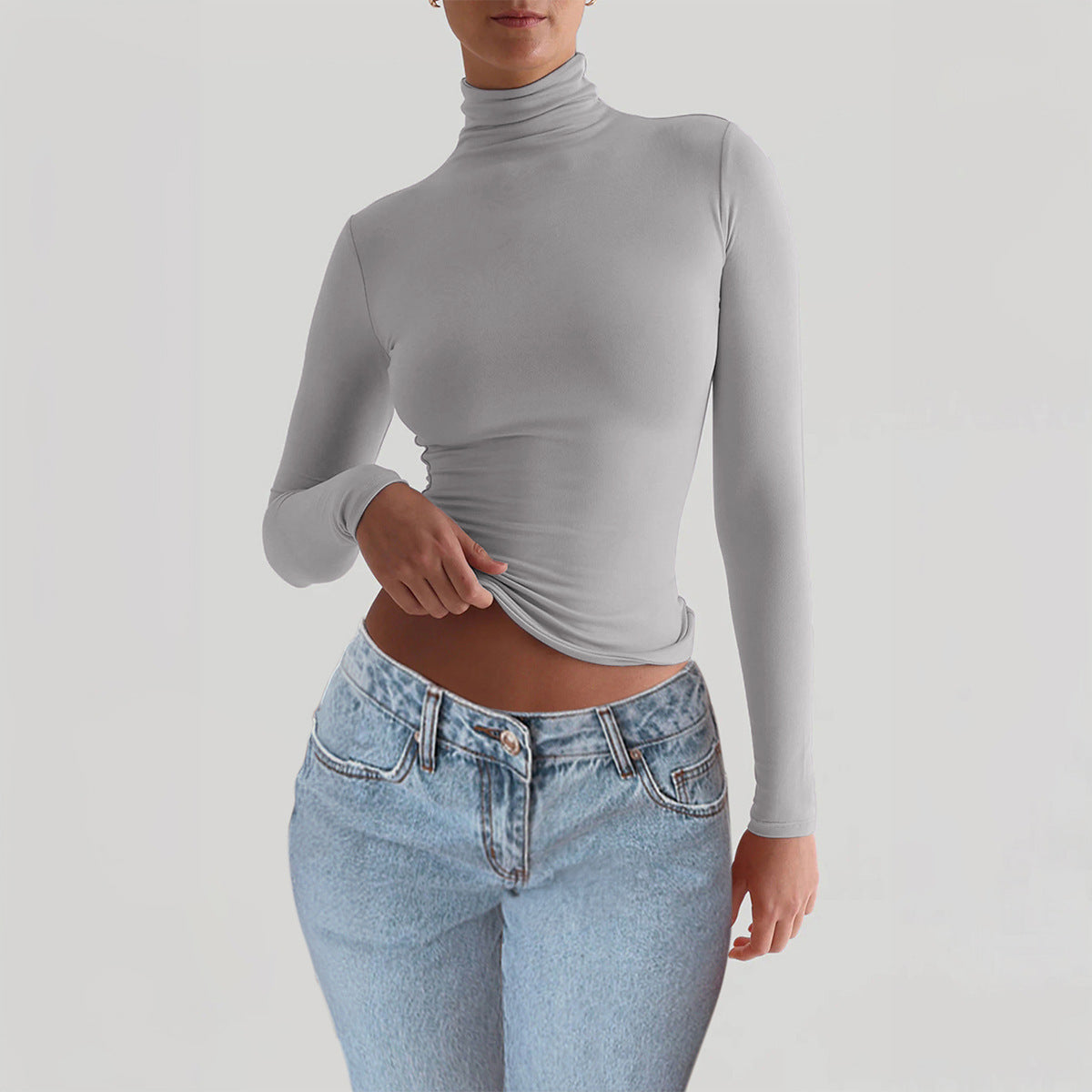 Women’s Y2K Slim Turtleneck – Casual Long-Sleeve Fitted Top
