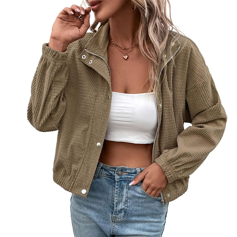 Women’s Brown Corduroy Jacket – Fashionable Casual Leisure Everyday Style