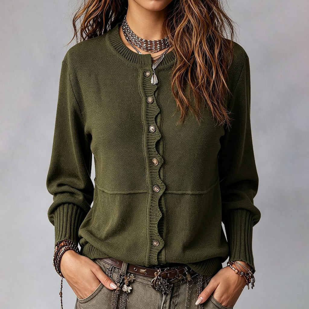 Women’s Casual Button-Up Crewneck Cardigan – Cozy Everyday Layering Style