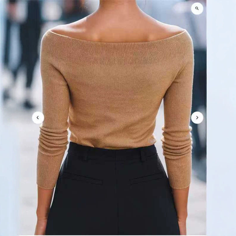 Off-Shoulder Knit Pullover - Soft and Modern