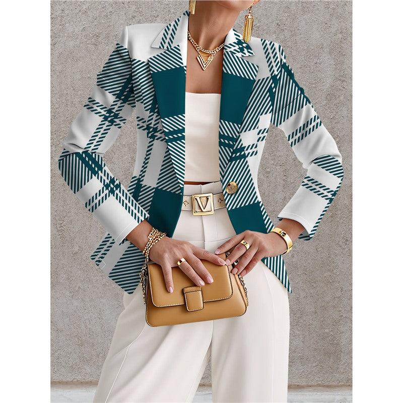 Women’s Navy Blue & White Polka Dot Blazer – Chic Elegant Casual Style