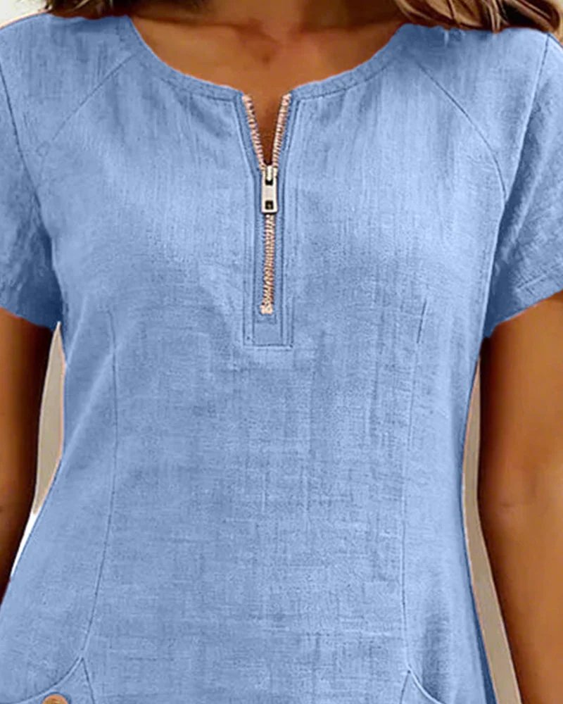 Women's Zip Pocket Mini Dress - Casual A-Line Daywear Style