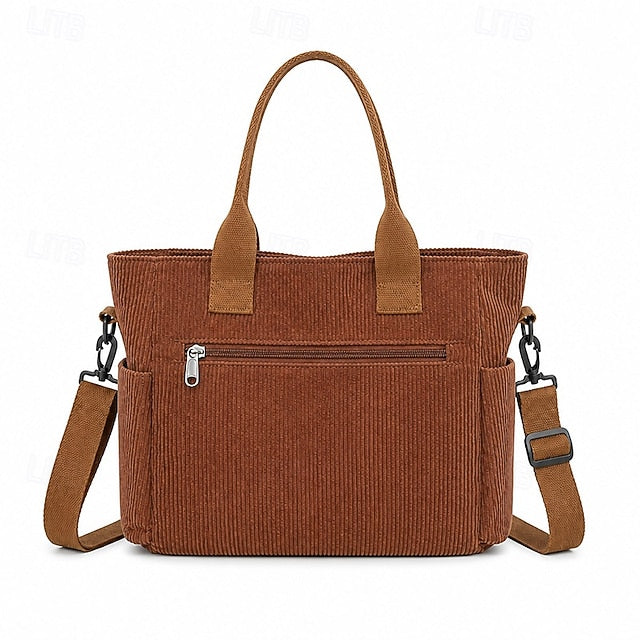 Corduroy Multi-Pocket Crossbody Bag - Roomy and Adjustable
