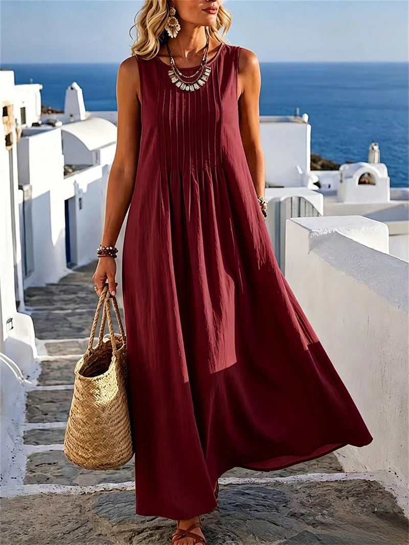 Women's Round-Neck Casual Dress - Relaxed Summer Day Style