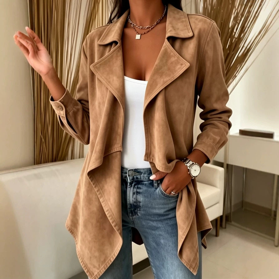 Faux Suede Mid-Length Jacket - Soft and Elegant