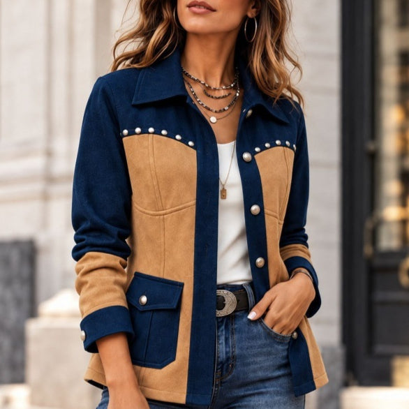Retro Color-Block Women's Jacket - Casual and Easy
