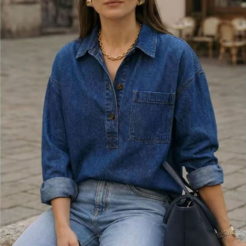 Light Blue Washed Denim Shirt - Vintage and Relaxed