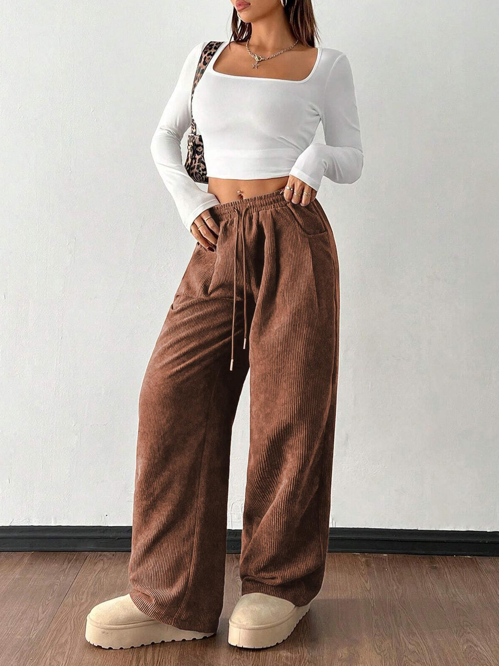 Corduroy Wide-Leg Pants - Soft and Trendy