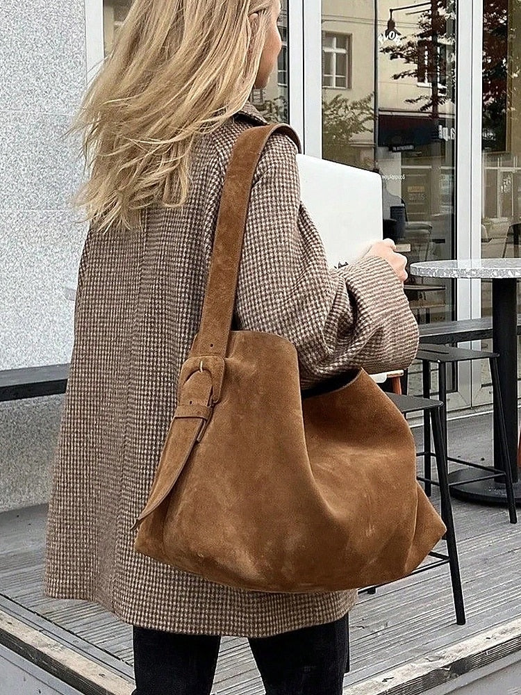 Suede Hobo Shoulder Bag - Roomy and Bohemian